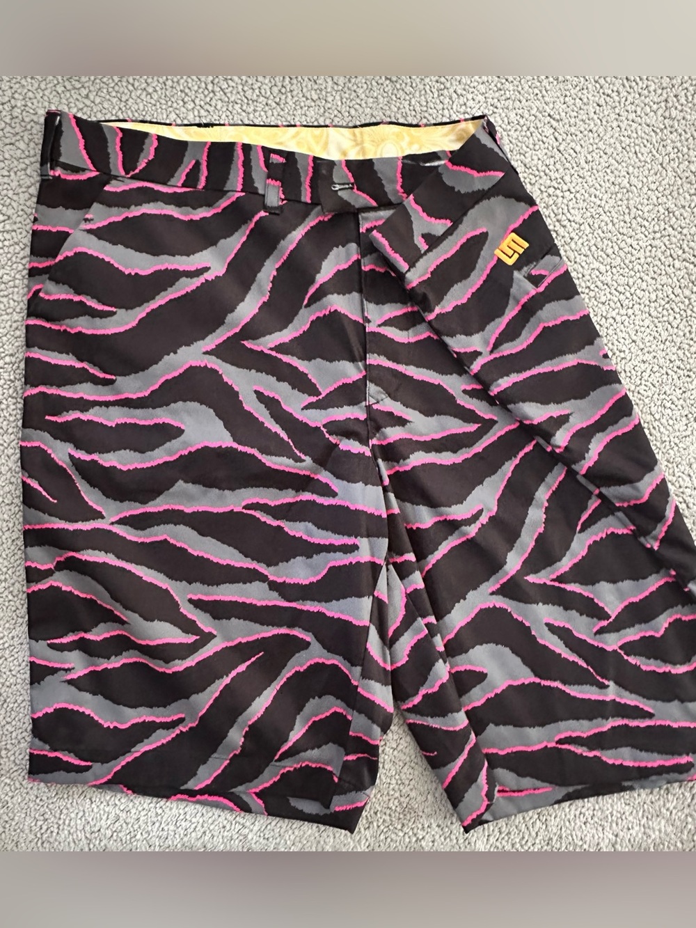 Men's Loudmouth Black Zebra-Print Performance Shorts - Pink & Gray Accents